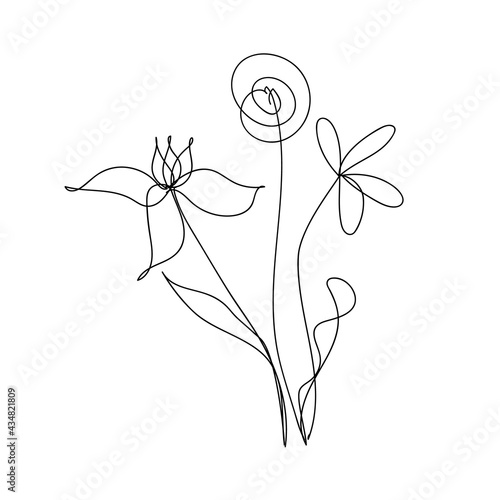 Abstract bouquet of flowers in a trendy linear style. Flowers one line drawing. Hand drawn bouquet.