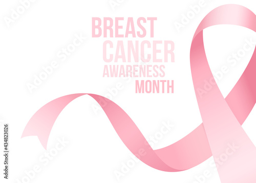 Breast cancer awareness month banner or poster design with pink silky ribbon. Vector illustration.