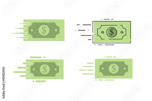 Fast money transfer, withdrawal and deposit via the online web. Set icons. Isolated vector illustration.
