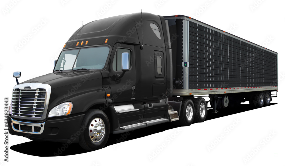 Large American modern truck in full black color isolated on white background. Large American modern truck in full black color isolated on white background.
