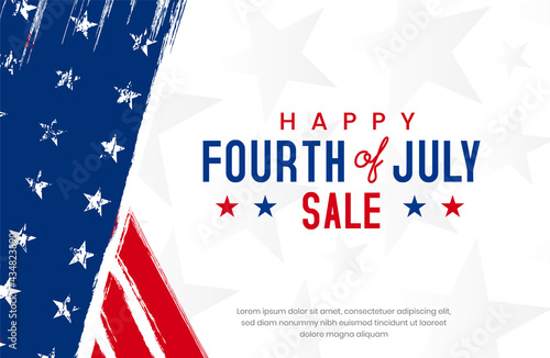 Happy Fourth of July, since 1776 USA Independence day celebration design on grunge American vintage flag background use for sale banner, discount banner, advertisement banner, social media, etc.