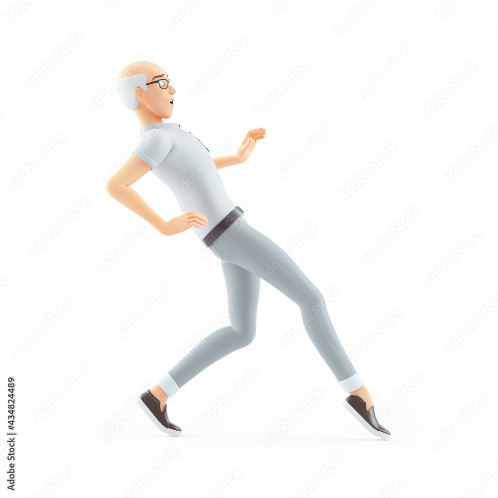 3d senior man walking on tiptoe 3d senior man walking on tiptoe