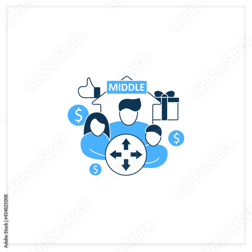 Dilative class flat icon. Expanding middle class. Rise in living standards. Increase employee number. Universal basic income concept. Vector illustration