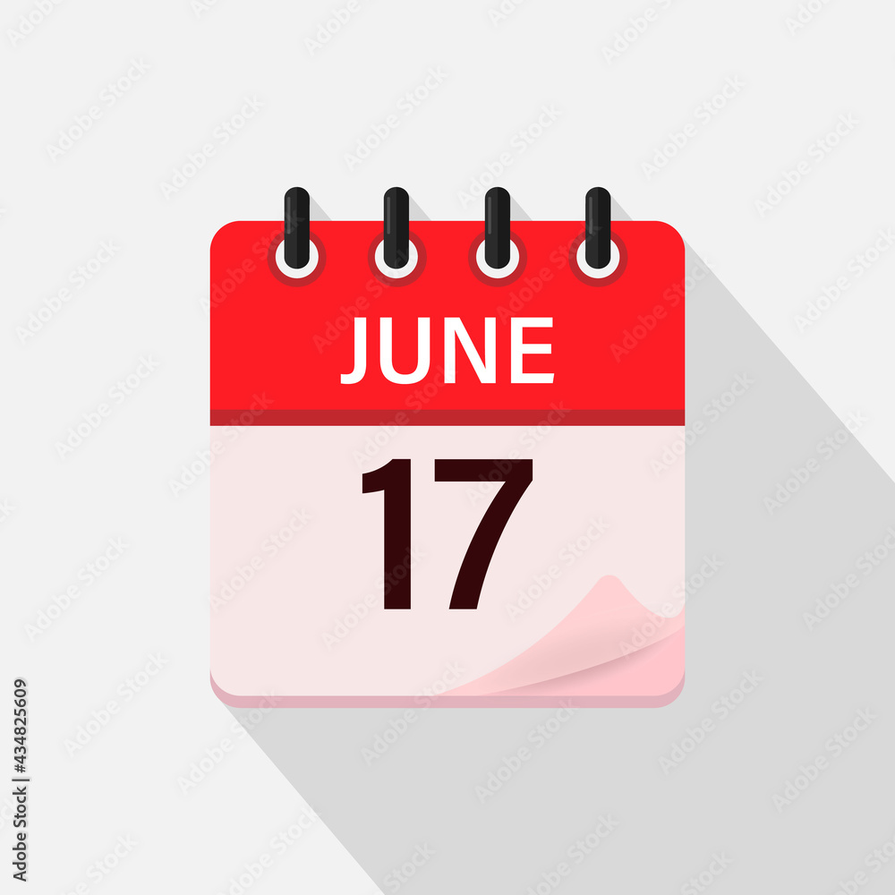 June 17, Calendar icon with shadow. Day, month. Flat vector illustration. June 17, Calendar icon with shadow. Day, month. Flat vector illustration.