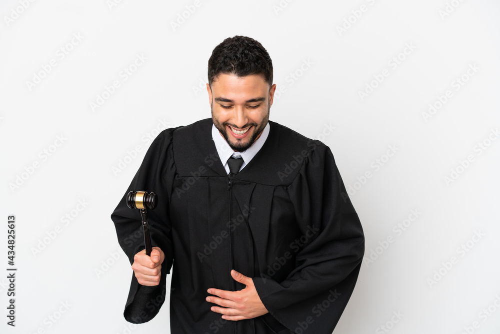 Judge arab man isolated on white background smiling a lot Judge arab man isolated on white background smiling a lot