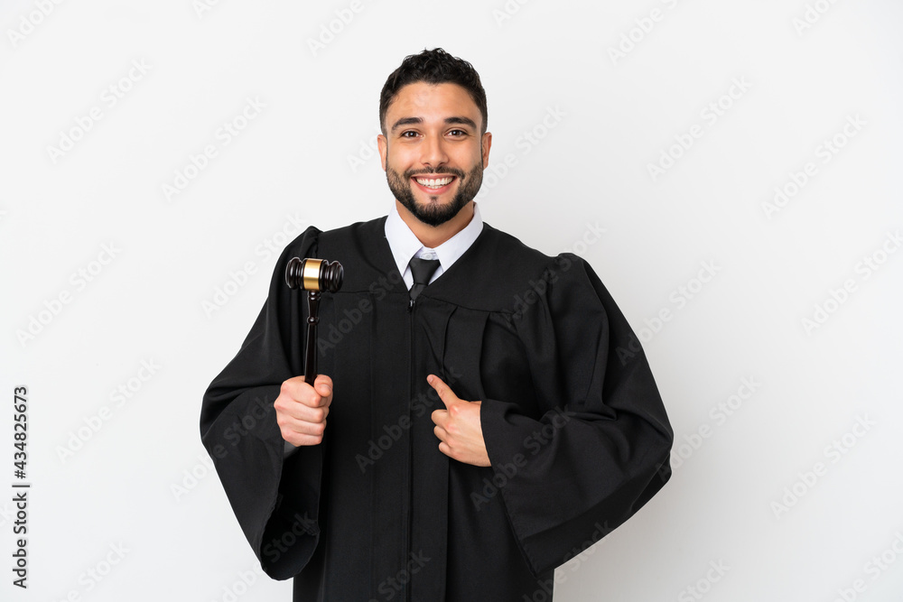 Judge arab man isolated on white background with surprise facial expression Judge arab man isolated on white background with surprise facial expression