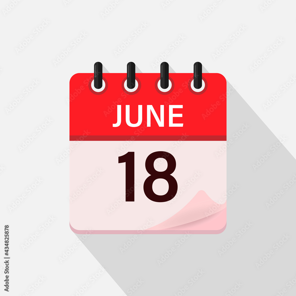 Fototapeta premium June 18, Calendar icon with shadow. Day, month. Flat vector illustration.