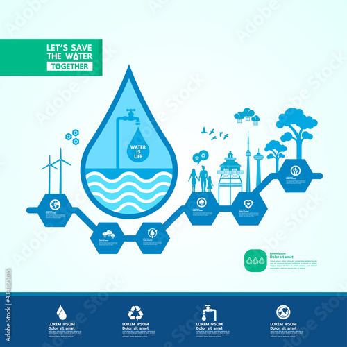 Save the water for green ecology world vector illustration.