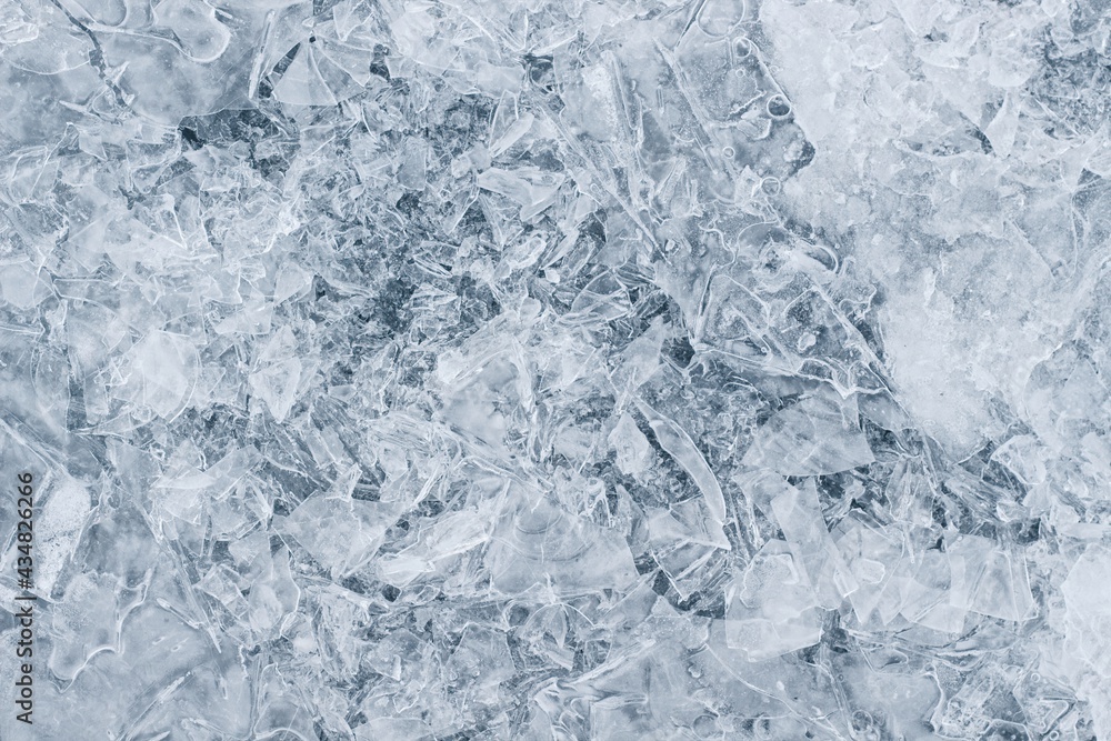 Crushed surface of ice on the surface of a frozen lake