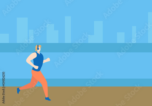 A male athlete runs through the city. River embankment. Outdoor sports
