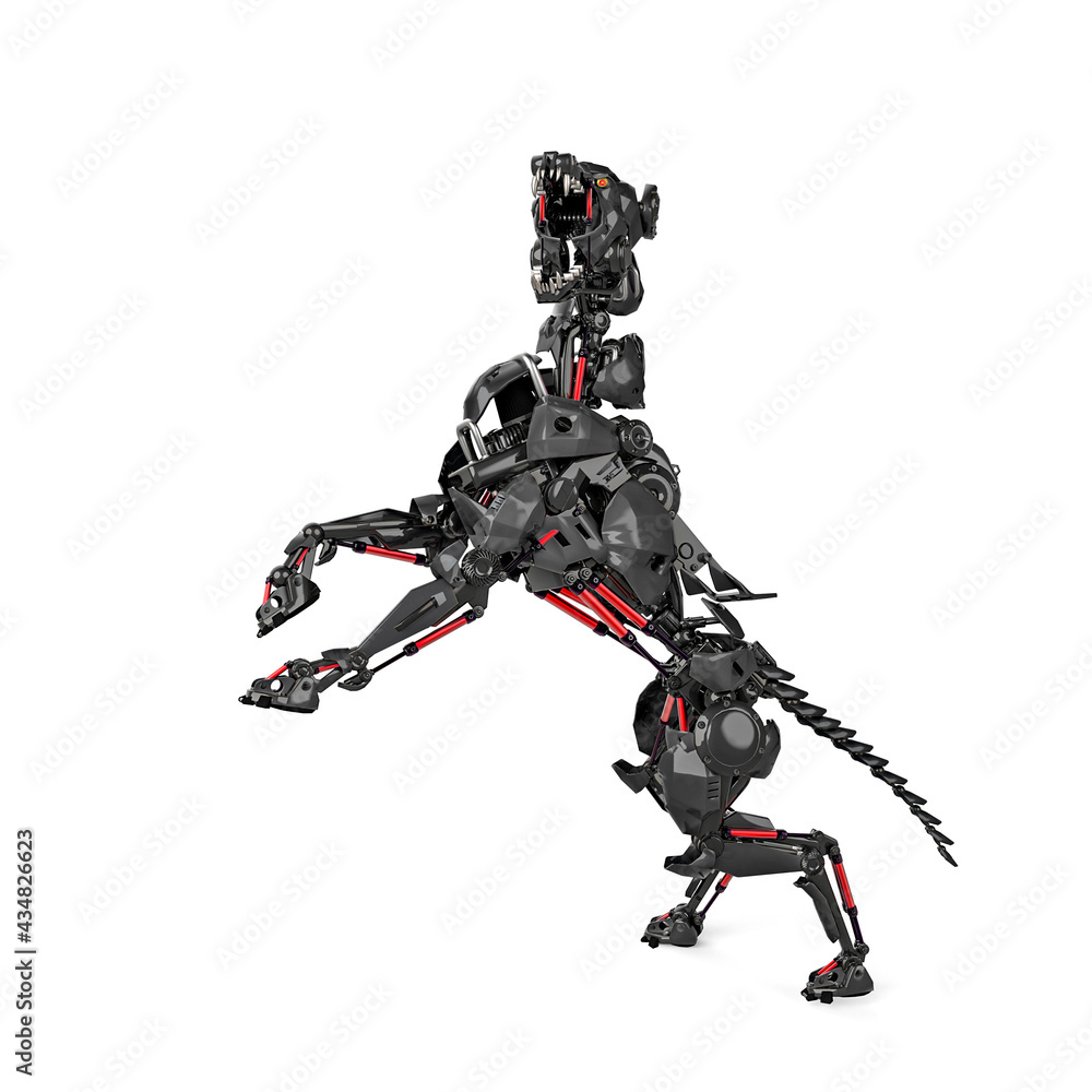 cyber dog is doing a argue pose in white background