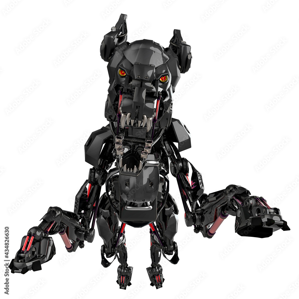 cyber dog is doing a front attack in white background cyber dog is doing a front attack in white background
