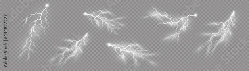 Set of zippers, thunderstorm and effect lightning.