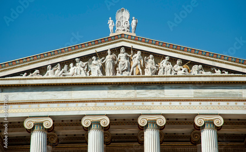 University of Athens, detail of the roof with statues of Greek gods and goddesses 