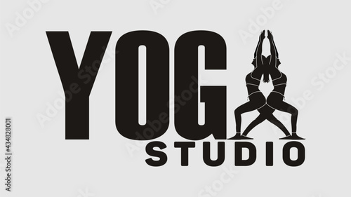 yoga logo emblem with Virabhadrasana pose, perfect for logos for yoga classes, gymnastics, sports. photo