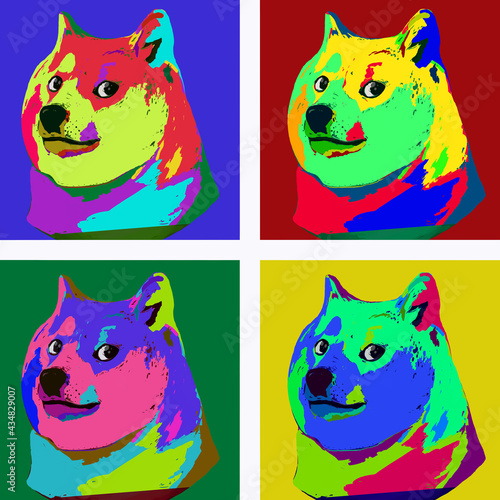 Dogecoin Big Icon illustration design. New safe crypto animal profile art. Elite Gold money coin background. Fun art space style illustration.