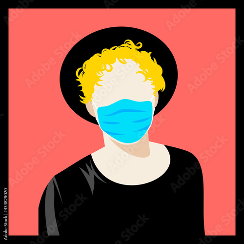 ilustración de silueta en vector para retrato moderno de joven con mascara covid 19