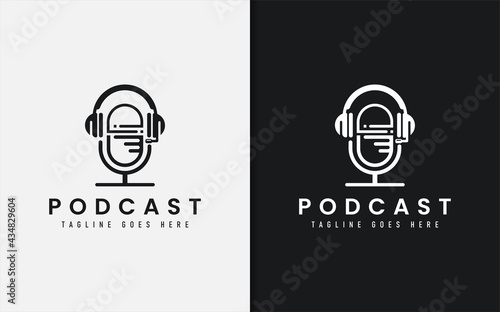 Podcast Mic Combined with Headset Logo Design.