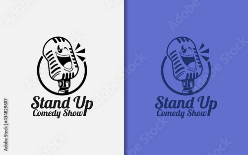Stand Up Comedy Logo Design with Funny Microphone Character Design.