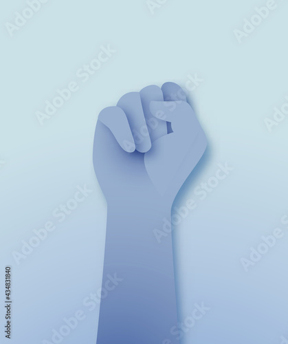 People hand fist up power concept 3D paper cut