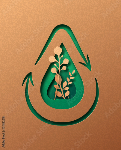 Water recycle green paper cut waste cycle concept