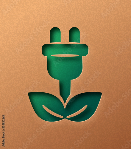 Green clean energy papercut plant leaf concept