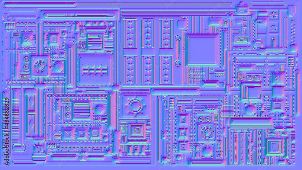 Motherboard microchip normal map illustration. New Best 3d style texture cyber engineering project background design.