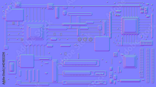 Motherboard microchip normal map illustration. New Best 3d style texture cyber engineering project background design.