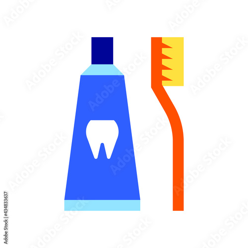 Toothpaste and brush flat vector icon