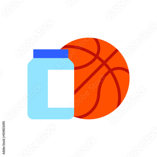Sport nutrition and basketball flat vector icon