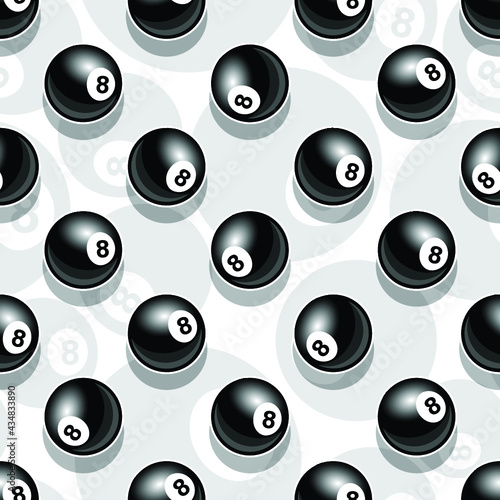 Vector seamless pattern with billiard pool snooker 8 ball symbol. Ideal for wallpaper  wrapper  packaging  fabric  textile  paper design and any kind of decoration