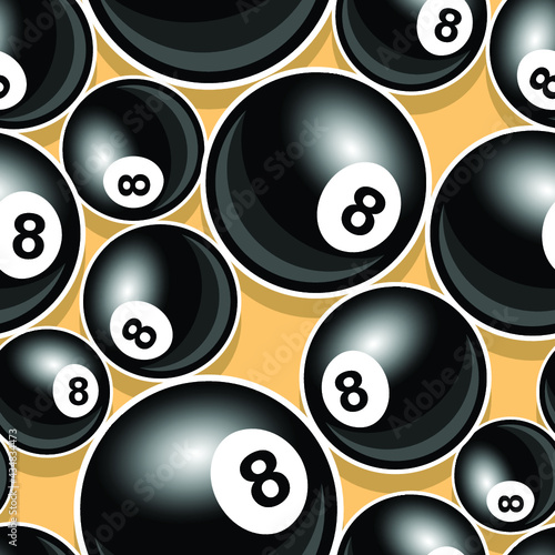 Vector seamless pattern with billiard pool snooker 8 ball symbol. Ideal for wallpaper, wrapper, packaging, fabric, textile, paper design and any kind of decoration