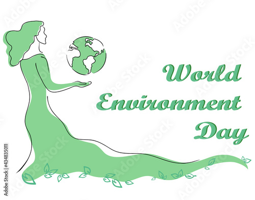 Save nature banner, Earth Day, Environment Day, Girl with Earth Globe 