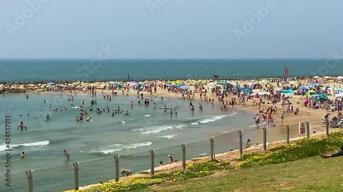 Israel Independence Day at the shores of the Mediterranean Sea. HD. Tel Aviv, Israel