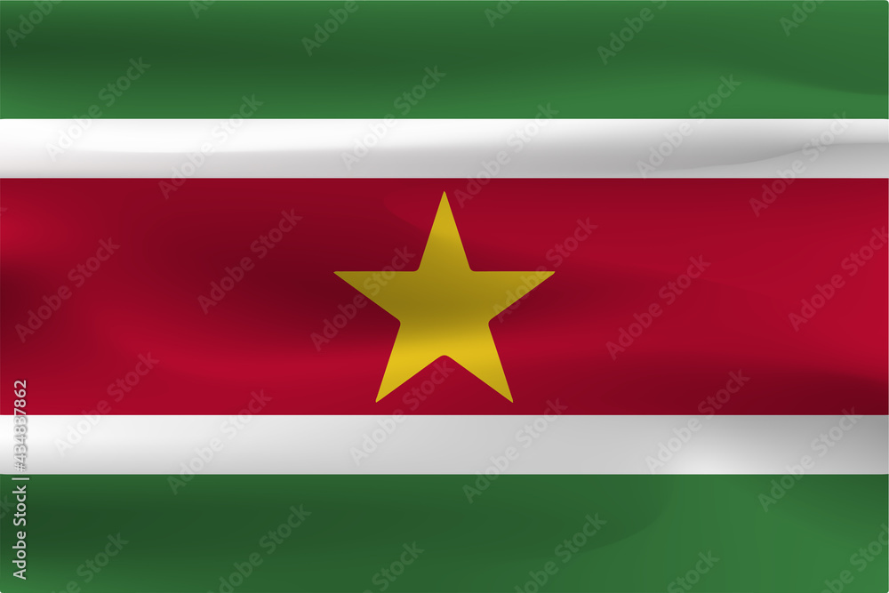 The beautiful flag of Suriname, the wrinkles of the flags flying in the wind. The beautiful flag of Suriname, the wrinkles of the flags flying in the wind.