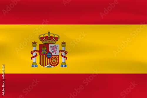 Country flag Spain with beautiful wrinkles and shiny weight. 
