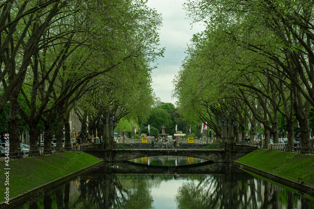 Obraz premium Water canal in Dusseldorf city stock photo Düsseldorf, Koenigsallee, Germany, Europe, North Rhine Westphalia