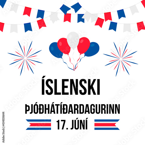 Iceland National Day hand lettering in Icelandic language. Holiday celebrated on June 17. Vector template for typography poster, banner, greeting card, flyer, etc