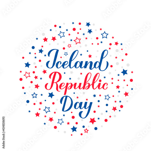 Iceland Republic Day calligraphy hand lettering. Icelandic National holiday celebrated on June 17. Vector template for typography poster, banner, greeting card, flyer, etc.