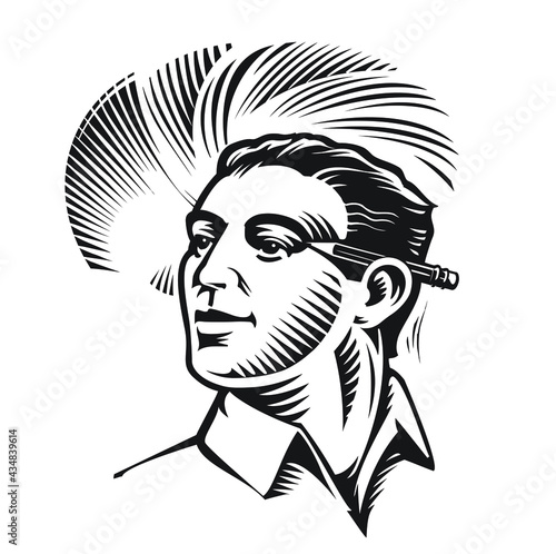 Black and white illustration of foreman
