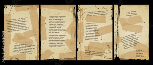 Set of old pages with sticky tape
