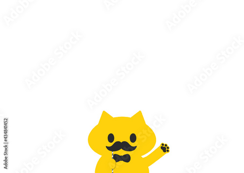 かわいい猫が口ひげのプロップを持つシンプルなイラスト：父の日 お父さん 結婚式 新郎・白背景