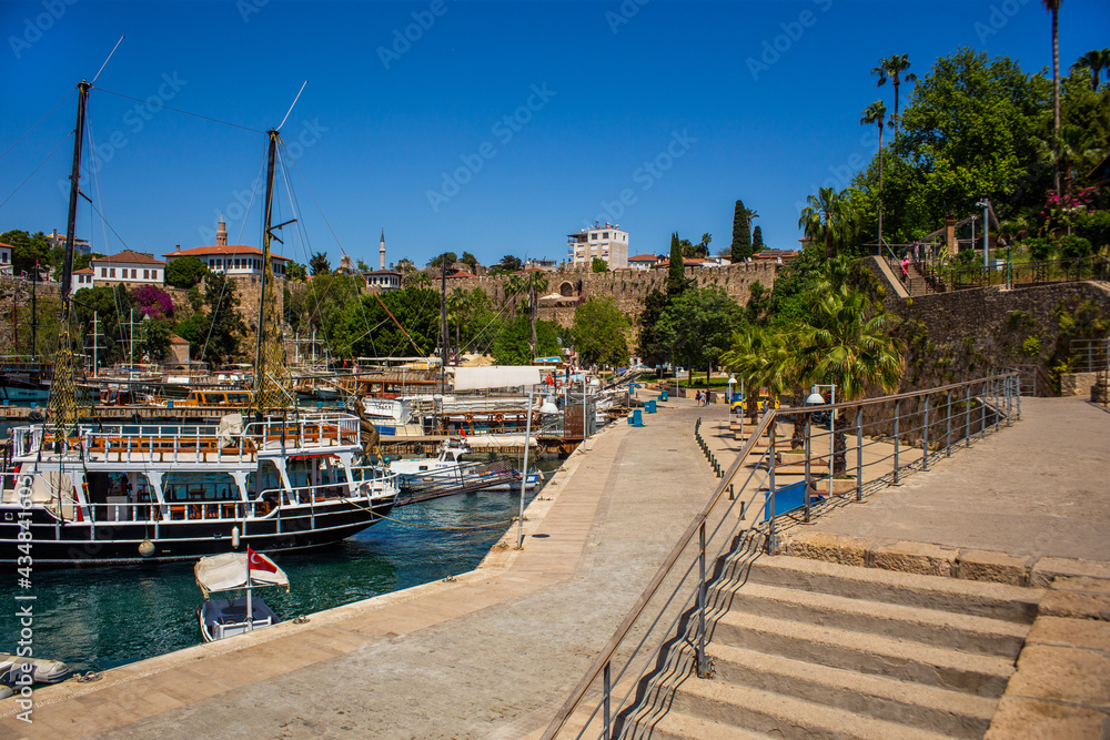 Antalya, Turkey 05.20.2021: Old port in the antique center of Antalya in Turkey