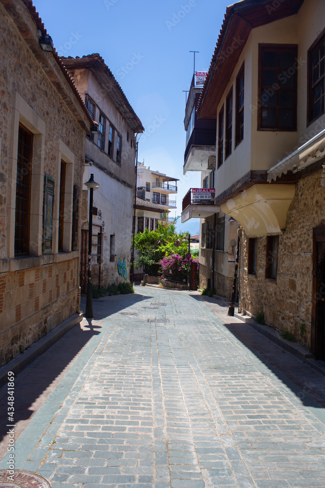 Antalya, Turkey 05.20.2021: Streets in the center of the old city of Antalya in Turkey uncrowded