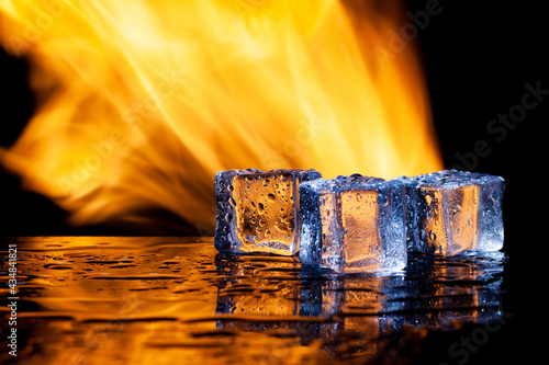 water and fire, ice and flame, black background, place under the text