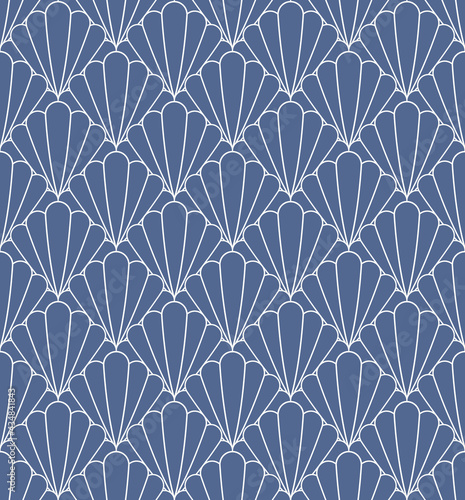 Canvas Print Art Deco Style Repeat Pattern With Blue Periwinkle Shell Motifs