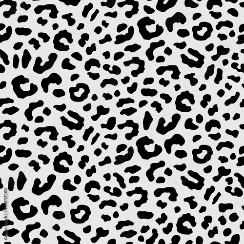 Animal Print With Hand Drawn Black Spots On Gray Background. Leopard Vector Seamless Repeat Pattern For Fashion, Textiles, Fabric, Home Décor.