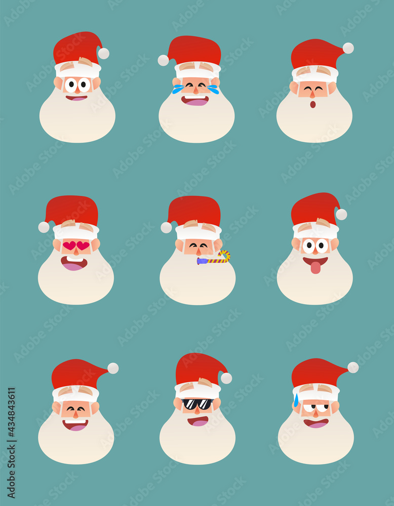 Santa claus set of emotions face expression character Santa claus set of emotions face expression character