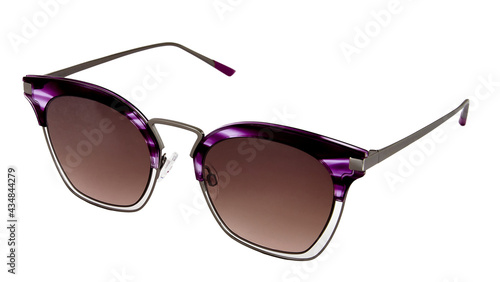 Purple rims sunglasses with metallic gray temples isolated on white background