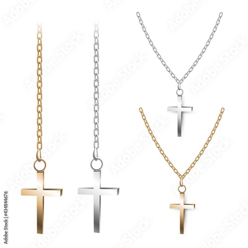 Gold and silver cross on a chain, Christian pendant